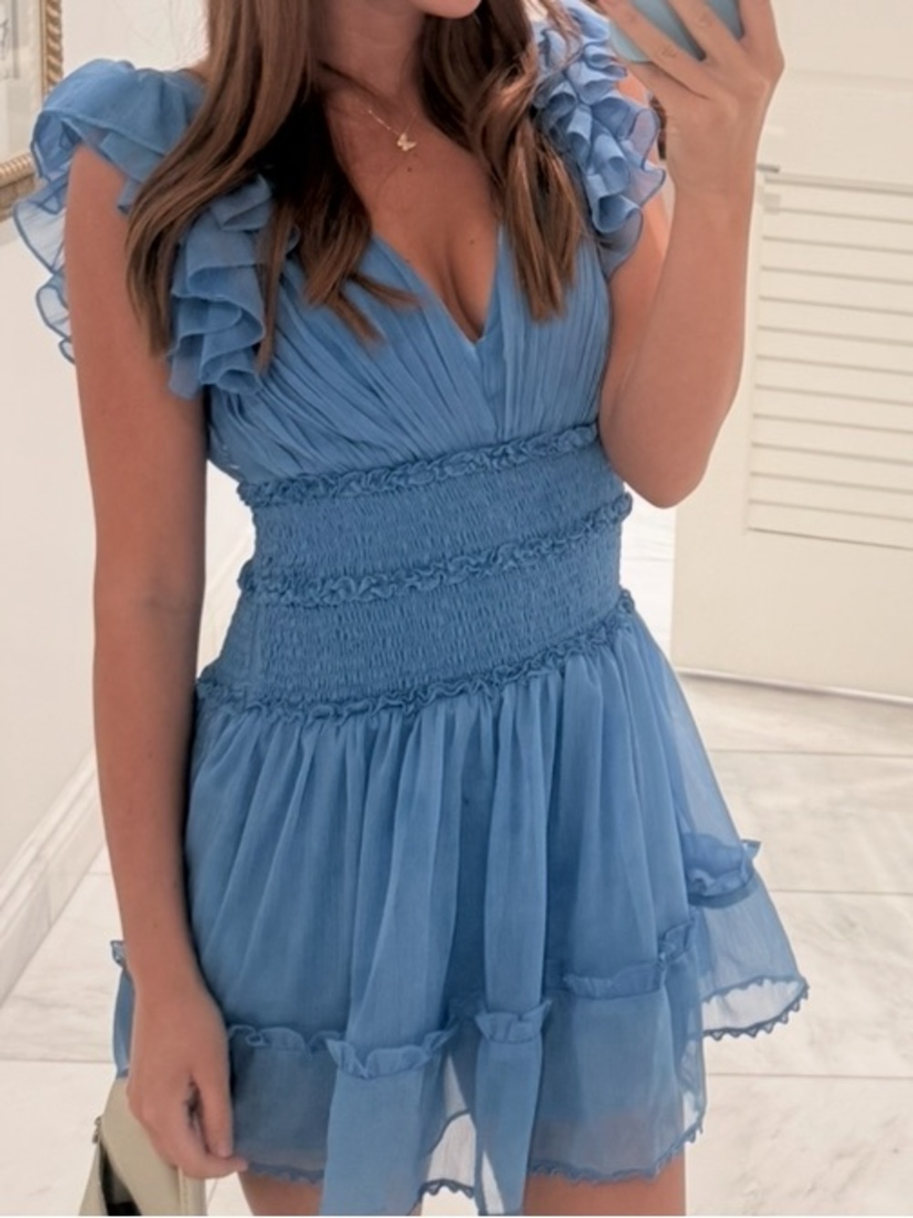 PatBO Light Blue Ruffle Mini Dress